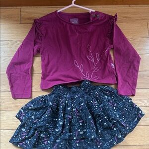 Souris mini Berry Long Sleeve Top and Floral Skirt Set